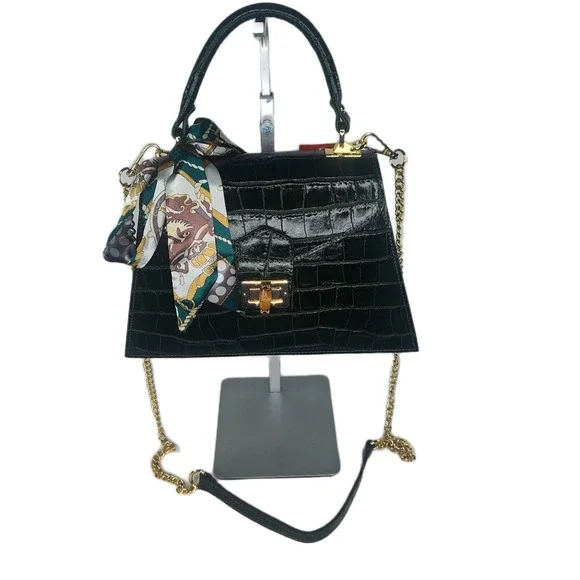 Charlie Leather Teresa Emerald Green Croc Print Small Handbag/Crossbody Bag-NWT - Picture 10 of 13